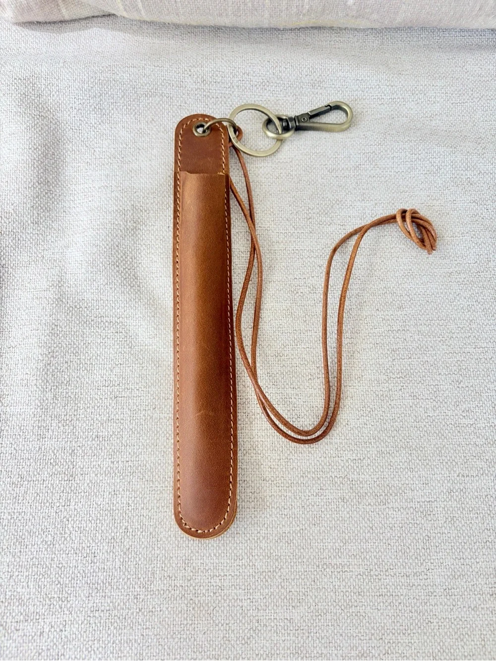 Leather Pen Sleeve Keychain in Brown